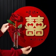 Happy Word Stickers Wedding Dedicated Flocking Beads Flowers Wedding Room Decoration Door Entrance D