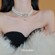 Diamond Double Drop-Shaped Pearl Necklacefrench styleFrench Classy Clavicle Chain High-End Fashion E