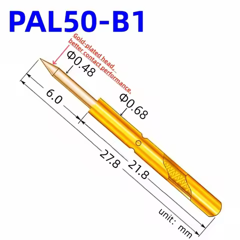 20/100PCS PAL50-B1 Spring Test Probe PAL50-B Test Pin Test Tool 27.8mm 0.68mm Gold Needle Tip Dia 0.