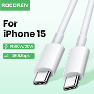 Rocoren PD 20W USB Type C สายสำหรับ iPhone 15 Pro ที่ชาร์จแบบเร็วที่ USB-C เป็นพิเศษสำหรับ Macbook Samsung Xiaomi สายเคเบิ้ล USBC Type-C