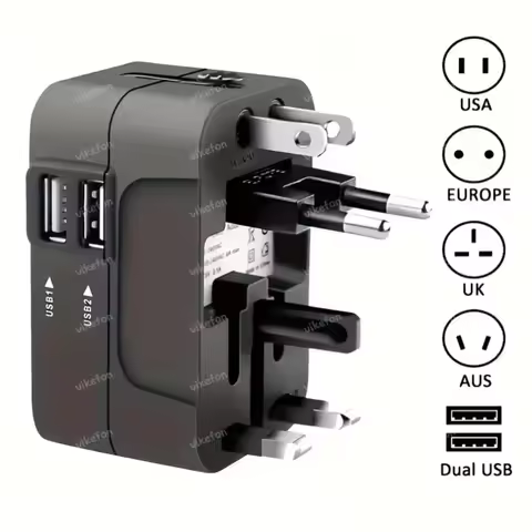 Foldable All-in-One 2.4A Dual USB-A International Travel Adapter Converter From EU/UK/US/AU To EU/UK