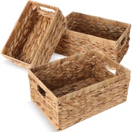 3PCS Handwoven Storage Baskets Sundries Organizer with Lid Rectangular Cosmetics Box Clothes Laundry