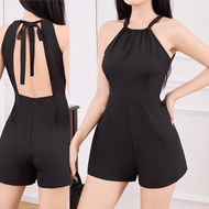 Lovito Casual Plain Backless Tie Back Bow Jumpsuit for Women L121AD1057