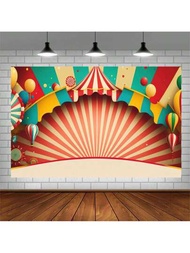 1入組驚奇樂園主題熱氣球和馬戲團背景布裝飾橫幅,5x3ft,適用於聚會、聚會、攝影工作室、婚禮、裝飾等