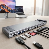 11-in-1 USB-C ,4K@60Hz HDMI, Dok USB-C 11-dalam-1 dengan pendirian, HDMI 4K@60Hz, untuk komputer rib
