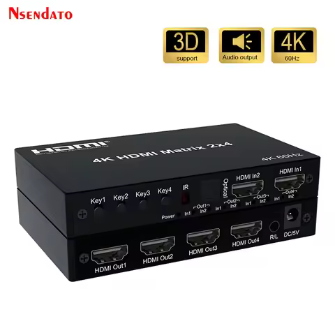 2x4 HDMI Matrix Switch 4K 60Hz HDMI Matrix 2 in 4 out Matrix HDMI Switch Splitter Audio Extractor Fo