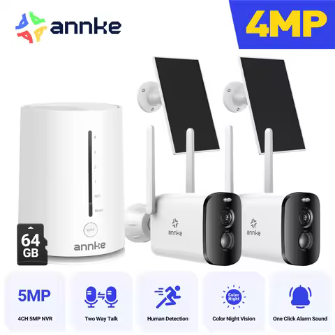 Annke 4MP solar security cameras 4CH Wireless NVR 4mm color night vision camera battery Audio 2.4G 5