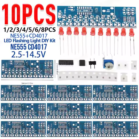 1-10pcs NE555 +CD4017 Red LED Flashing Light DIY Kit SMD Soldering Practice Suite LED Water Flowing 