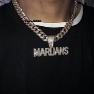 Jackson wang MARLIANS Letter Full Diamond Splicing Pendant Cuban Necklace Unisex Rap Short Clavicle 