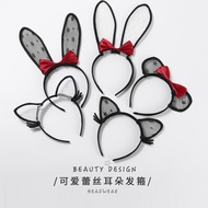 Sexy Black Animal Headwear Lace Rabbit Ear Headband Cute Cat Ear Headband cos Cat Hairpin Accessorie