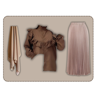 One Set Wanita Kekinian Jilbab Paris + Blouse Rempel Coklat + Rok Plisket Premium 082A