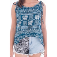 Thai product - Traditional Sleeveless Elephant Aquamarine Harem Pants (blue)