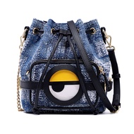 FION Minions Denim with Leather 2 in 1 Shoulder Bag - Dark Blue / Black