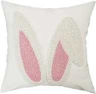 GEEORY Embroidered Easter Bunny Ears Pillow Cover 16x16 Inch, Spring & Easter Decorations Farmhouse 