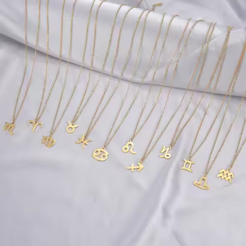 Skyrim 12 Zodiac Sign Necklace Aries Libra Virgo Taurus Stainless Steel Horoscope Constellation Neck