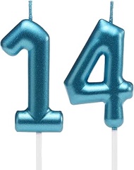 2.35 Inch Blue 14 & 41 Birthday Candles, 3D Diamond Number 14th & 41st Cake Topper for Boys Girls Bi