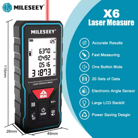 MILESEEY X6 Laser tape measure 40M 60M 80M 100M, Professional Rangefinder with angle display for DIY