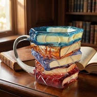3D Painted Book Stack Glass Coffee Mug, 12 oz Colorful Heat-Resistant Cup, Christmas & Holiday Gifts