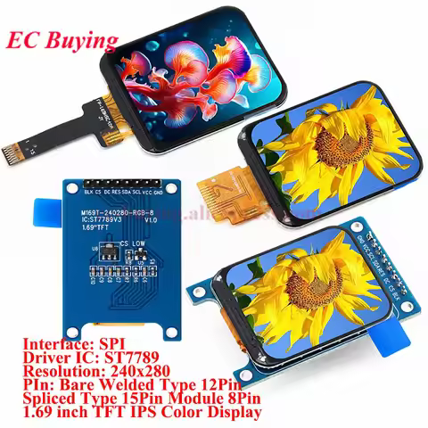 1.69 TFT LCD IPS Color Display Screen Module 1.69" HD Bare ST7789 Controller Driver SPI Interface 24