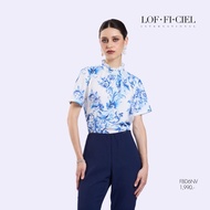 LOF-FI-CIEL Womans blouse Imperial เสื้อผู้หญิง คอตั้งแขนสั้น สีฟ้า FBD6NV