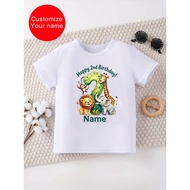 Customize  Your Name Happy 2nd Birthday Monkey Lion Elephant Giraffe Printed T Shirt Girls/Boys The 