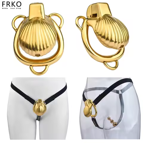 FRKO Mini Golden Shell Femboy Chastity Cage Stainless Steel Chastity Belt Lock Cock Ring Bondage Vir