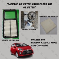 Original Perodua Axia 2014-2016 *PACKAGE* Air Filter, Cabin Filter, Oil Filter (17801-BZ100, 014520-