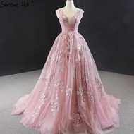 Gaun pengantin bunga 3D manik manik warna pink