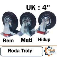 Rubber Trolley Wheels Only On Off Brakes 4 Inch 4" Display Trolley Wheels