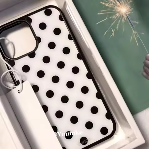 Luck Korean ins Black White Polka Dot Retro Kawaii Cute Trend Phone Case For iPhone 16 15 14 13 12 1