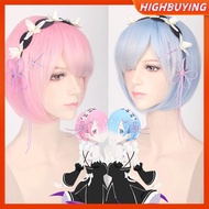 HIGHBUYING Hajimeru Isekai Seikatsu Rem Ram Twins Blue Pink Cosplay Wig +Pins Party New