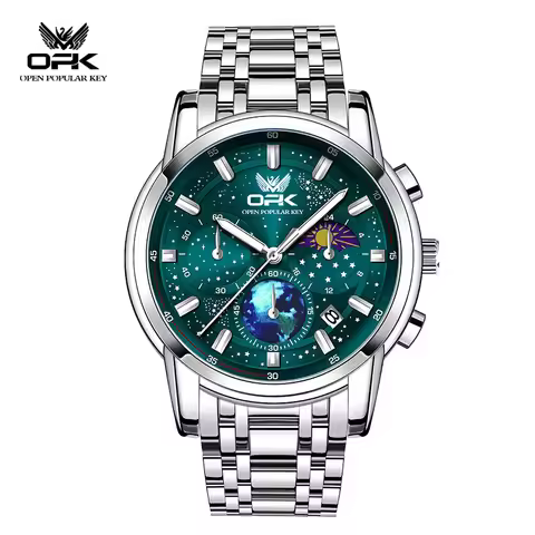 OPK brand watch manufacturers selling timing moon phase luminous quartz watch multi-functional men's