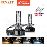 Tcyato 2pcs H4 LED Headlight Fog Light Bulbs 6000k 4300k 3000k 8000k Tcyato 2pcs Mentol Lampu Depan/