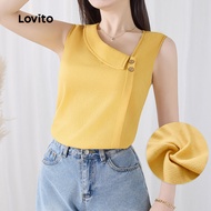 Lovito Casual Plain Asymmetrical Button Tank Top for Women L133ED900