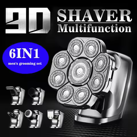 9D Shaver for Men Bald Floating Head Electric Shaver 6-in-1 with Nose/Body Trimmer Wet/Dry LED Displ