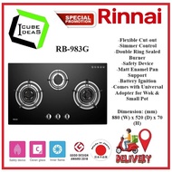 Rinnai RB-983G 3 BURNER BUILT-IN HOB TEMPERED GLASS (BLACK) TOP PLATE| Local Warranty | Express Free Delivery