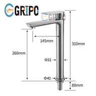 GRIPO High End 304 Stainless Flat Slim design single hole lavatory sink faucet single cold