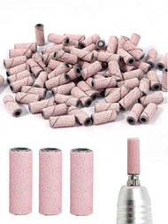 50 件裝粉紅色小砂帶適用於指甲鑽 3.1 毫米心軸鑽頭美甲迷你指甲打磨銼刀 240 細粒壓克力指甲凝膠拋光配件工具