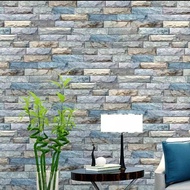 Wallpaper Sticker Dinding Motif Batu Alam 3D Biru abu ukuran 10m × 45cm (sudah ada lem nya tinggal tempel)