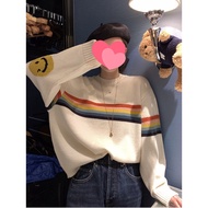 SMILE RAINBOW CARDI KOREAN CARDIGAN SWEATHER KOREAN SWEATER WOMEN PREMIUM KNIT MATERIAL