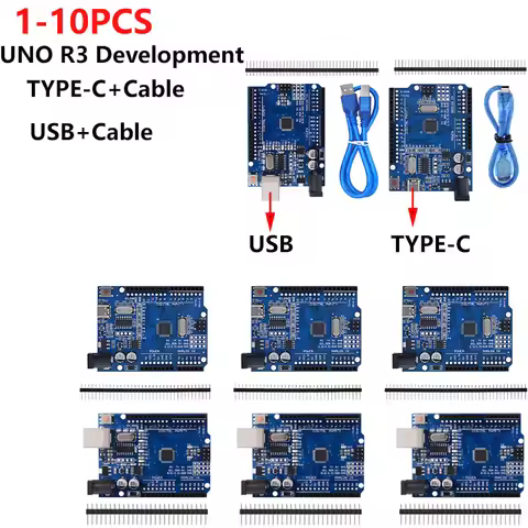 1-10PCS UNO R3 Official (CH340G) MEGA328P Chip for Arduino UNO R3 + USB/TYPE-C CABLE ATMEGA328P-AU D