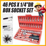 Set Alat Soket & Sepana Ratchet 46 Keping (1/4") / 46pcs Chrome Vanadium Socket Tool Box Ratchet Wre