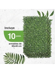 10 Piezas De Muro Verde Follaje Artificial Sintético Para Su Hogar De 60x40cm