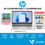 HP Laptop 15 15-fc0045AU 15-fc0046AU R5-7520U Silver / Gold AMD Radeon 8GB DDR5 5500MHz 512GB 15.6" FHD Ryzen R5 W11 2Y