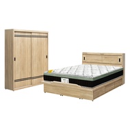 [特價]IHouse-品田 房間4件組(床頭箱、收納抽屜+掀床底、床墊、衣櫃) 雙大6尺梧桐