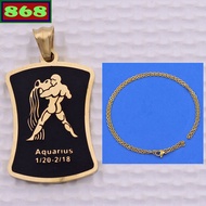 Aquarius - Aquarius gold stainless steel pendant with stainless steel chain necklace + gold stainles