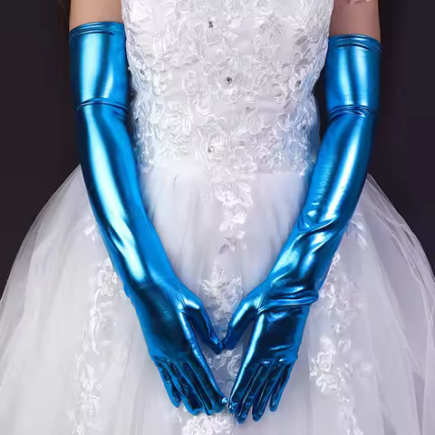 50CM Women Multicolor Patent Leather Gloves Cosplay Stage Performance Electronic Music Festival Bar 