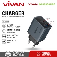 VIVAN GaN08 Adapter Charger Dual Port USB-A USB-C 45W Super Charger GaN Metal