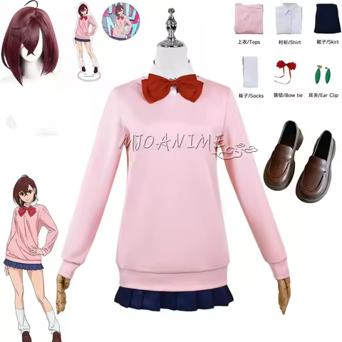 Momo Ayase Cosplay Costume Wig Anime Dandadan Sweater Skirt School Uniform Earrings Choker Socks Chr