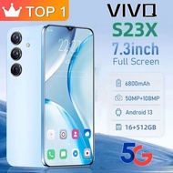 VIVQ S23X สมาร์ทโฟน RAM16GB+ROM512GB โทรศัพท์มือถือความจุขนาดใหญ่ 6800mAh อายุการใช้งานแบตเตอรี่ยาวนานโทรศัพท์มือถือ 7.3 นิ้วโทรศัพท์มือถือหน้าจอขนาดใหญ่กล้อง HD สมาร์ทโฟน Android โปรโมชั่นราคาถูก